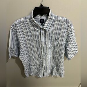 Saks Fifth Avenue Blue‎ mens shirt retail $135 Size XL  100% Linen Short Sleeves